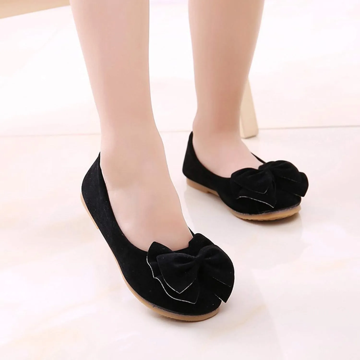 Children Baby Girls Solid Bowknot Student Single Soft Dance Princess Shoes for Little Kid 12M-5.5Y