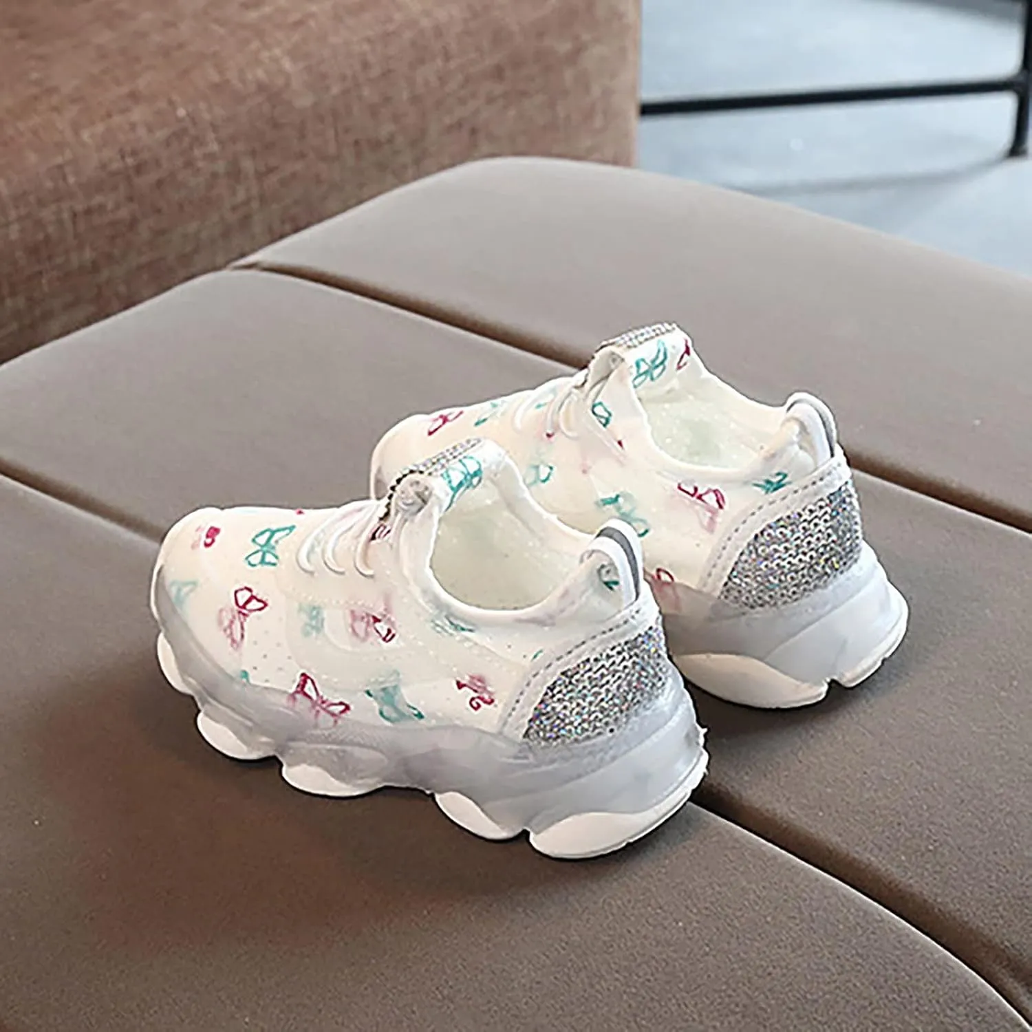 Children Boys Girls Sneakers Butterfly Print LED Light Shoes Daddy Shoes Lacing Breathable Soft Sole Shoes