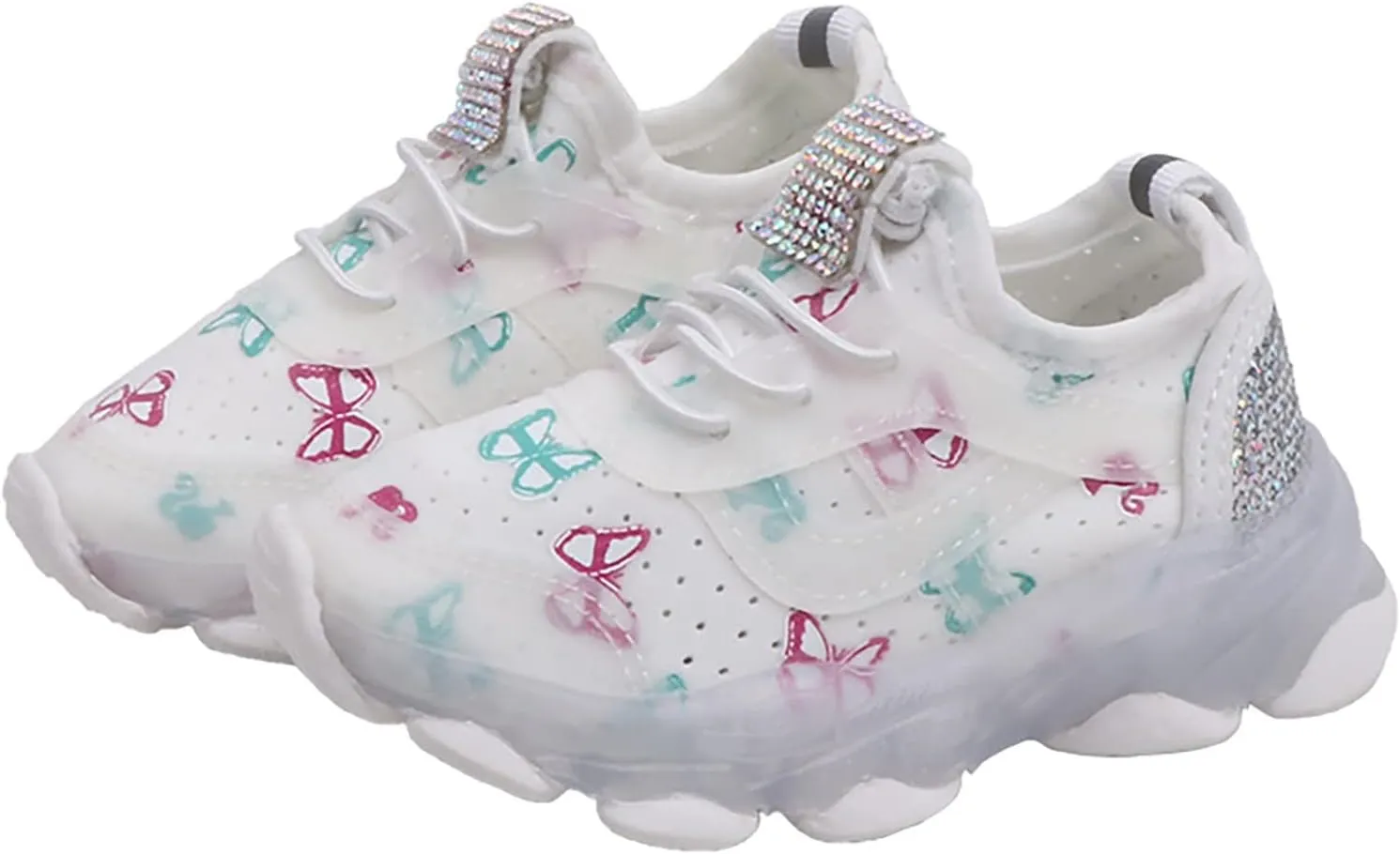 Children Boys Girls Sneakers Butterfly Print LED Light Shoes Daddy Shoes Lacing Breathable Soft Sole Shoes