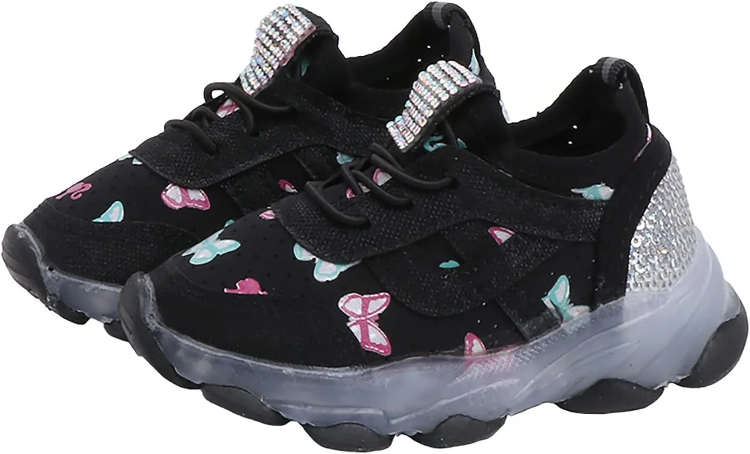 Children Boys Girls Sneakers Butterfly Print LED Light Shoes Daddy Shoes Lacing Breathable Soft Sole Shoes