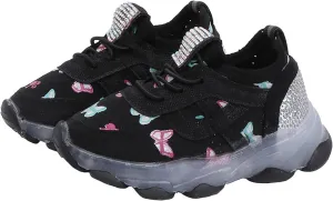 Children Boys Girls Sneakers Butterfly Print LED Light Shoes Daddy Shoes Lacing Breathable Soft Sole Shoes