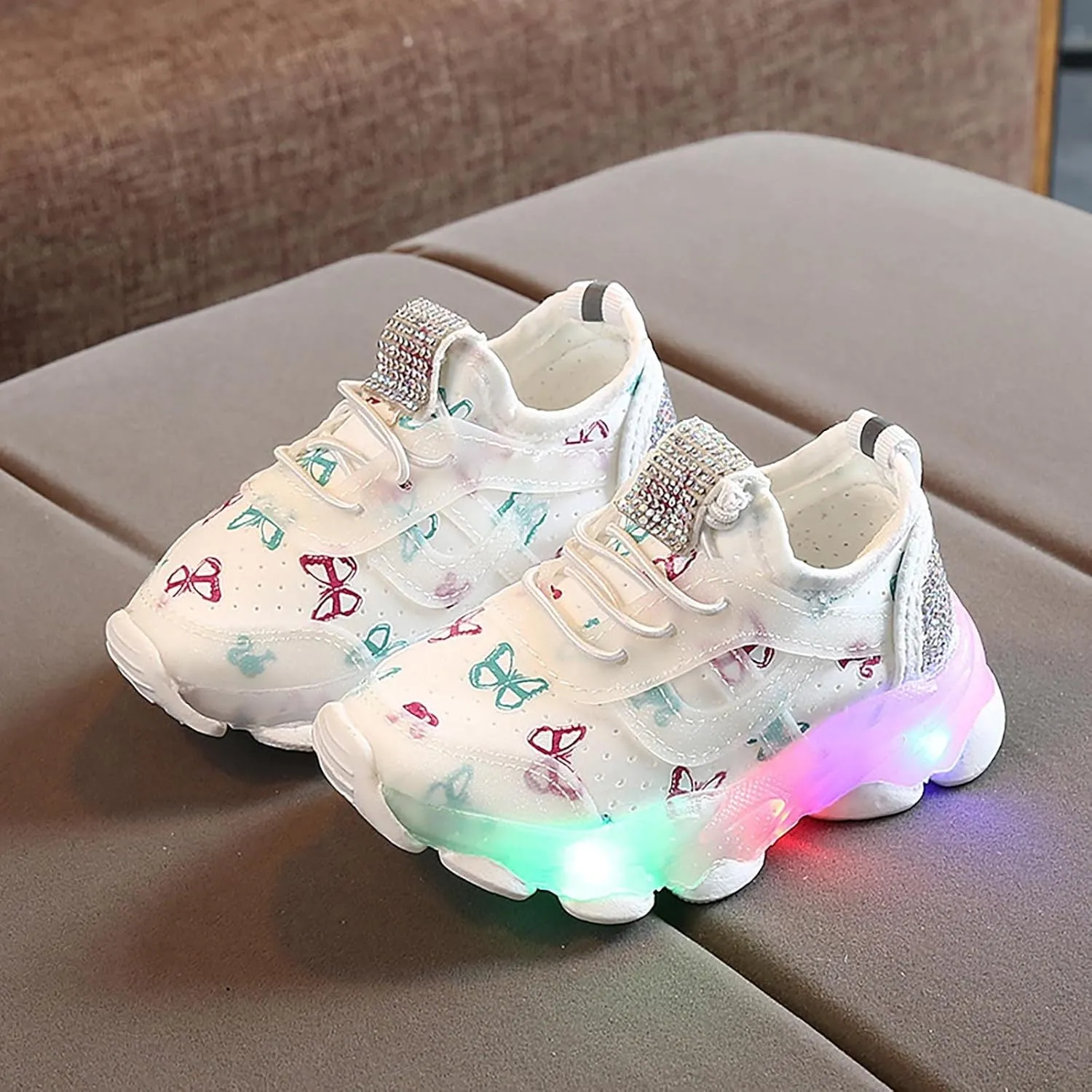 Children Boys Girls Sneakers Butterfly Print LED Light Shoes Daddy Shoes Lacing Breathable Soft Sole Shoes