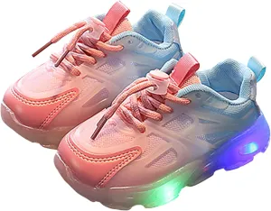 Children's Sneakers Color Gradient LED Light Shoes Dad Shoes Lace Up Soft Soles Toddler Shoes Size 8 (Pink, 6 Infant)