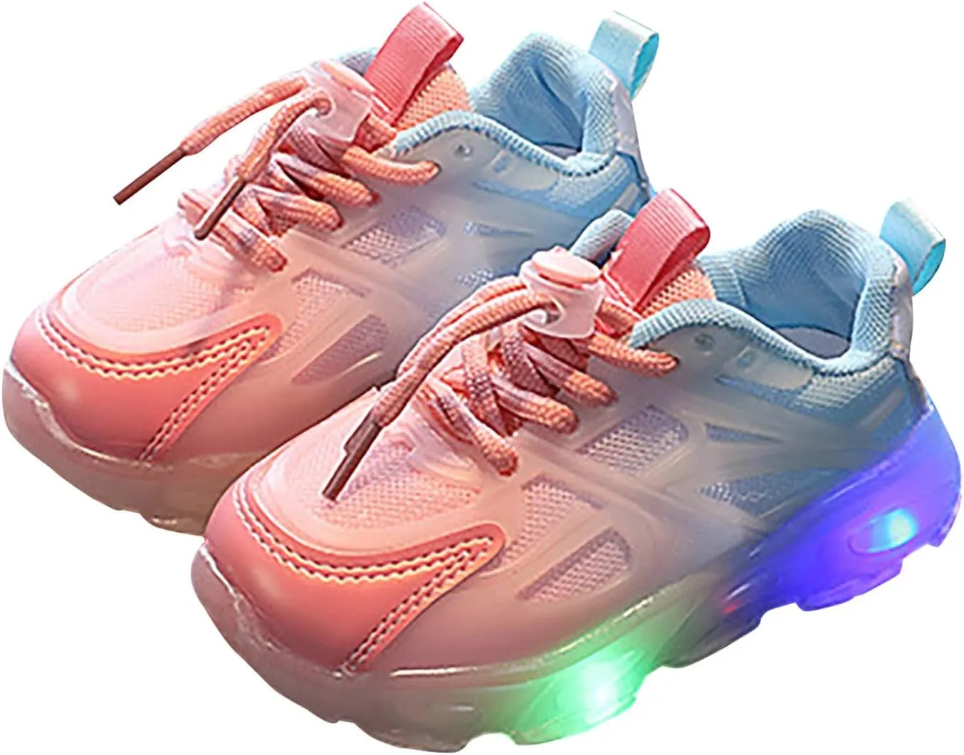 Children's Sneakers Color Gradient LED Light Shoes Dad Shoes Lace Up Soft Soles Toddler Shoes Size 8 (Pink, 6 Infant)