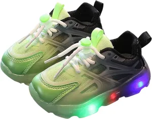 Children's Sneakers Color Gradient LED Light Shoes Dad Shoes Soft Soles Bunny Pompom Sneaker for Baby Girl
