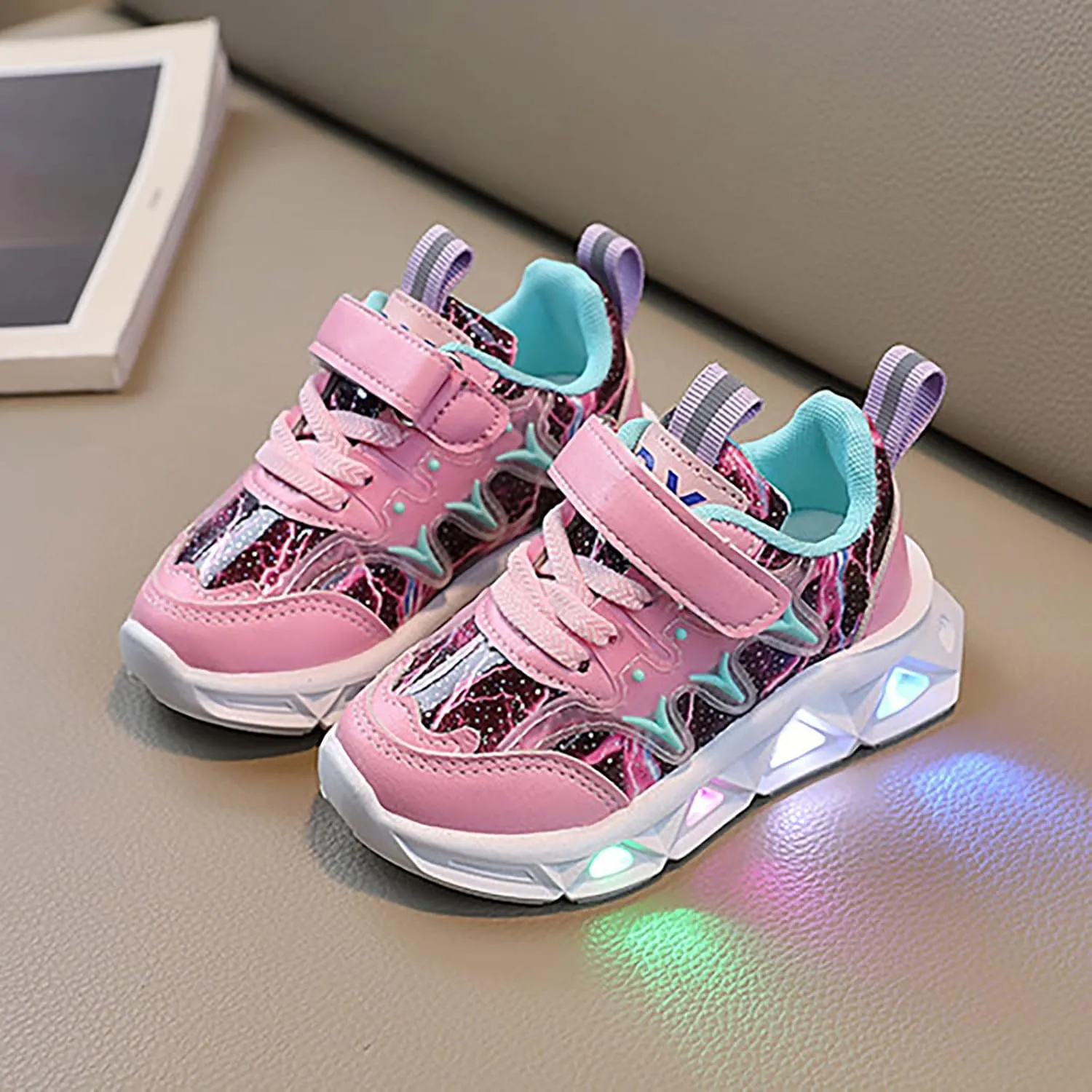 Children's Sneakers LED Charged Breathable Soft Sole Strap Collision Color for 1 to 6 Years Girls Shoes Youth Size 3