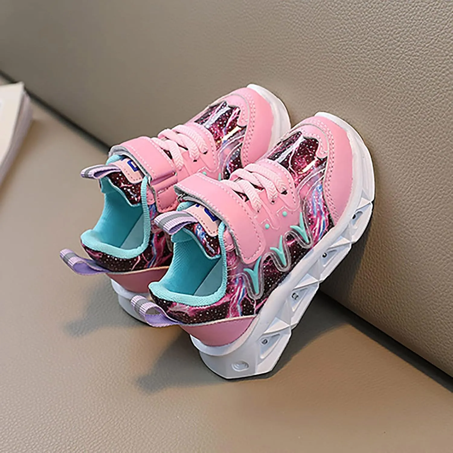 Children's Sneakers LED Charged Breathable Soft Sole Strap Collision Color for 1 to 6 Years Girls Shoes Youth Size 3