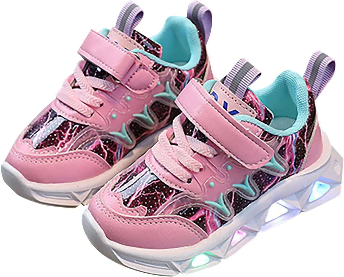 Children's Sneakers LED Charged Breathable Soft Sole Strap Collision Color for 1 to 6 Years Girls Shoes Youth Size 3