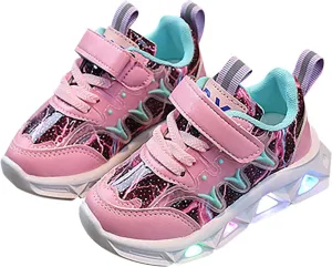 Children's Sneakers LED Charged Breathable Soft Sole Strap Collision Color for 1 to 6 Years Girls Shoes Youth Size 3