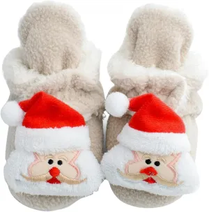 Christmas Unisex Fleece Baby Booties, Soft Sole Non Slip Stay On Slipper Indoor Snow Socks Shoes for (Khaki, 4.5 Infant)