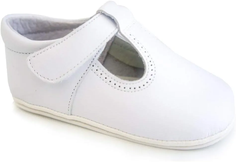 Classic Leather T-Strap Mary Janes Easy Open White