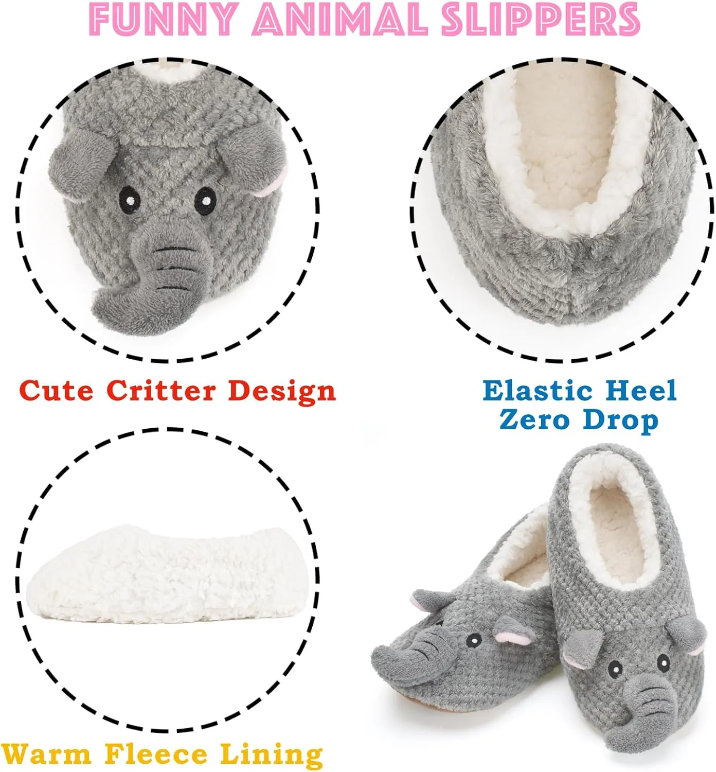 Cozylook Cute Animal House Slippers - Fuzzy Warm Bedroom Slipper Socks Non-Slip Grippers with Funny Face Designs, Fun Christmas Gifts Unique