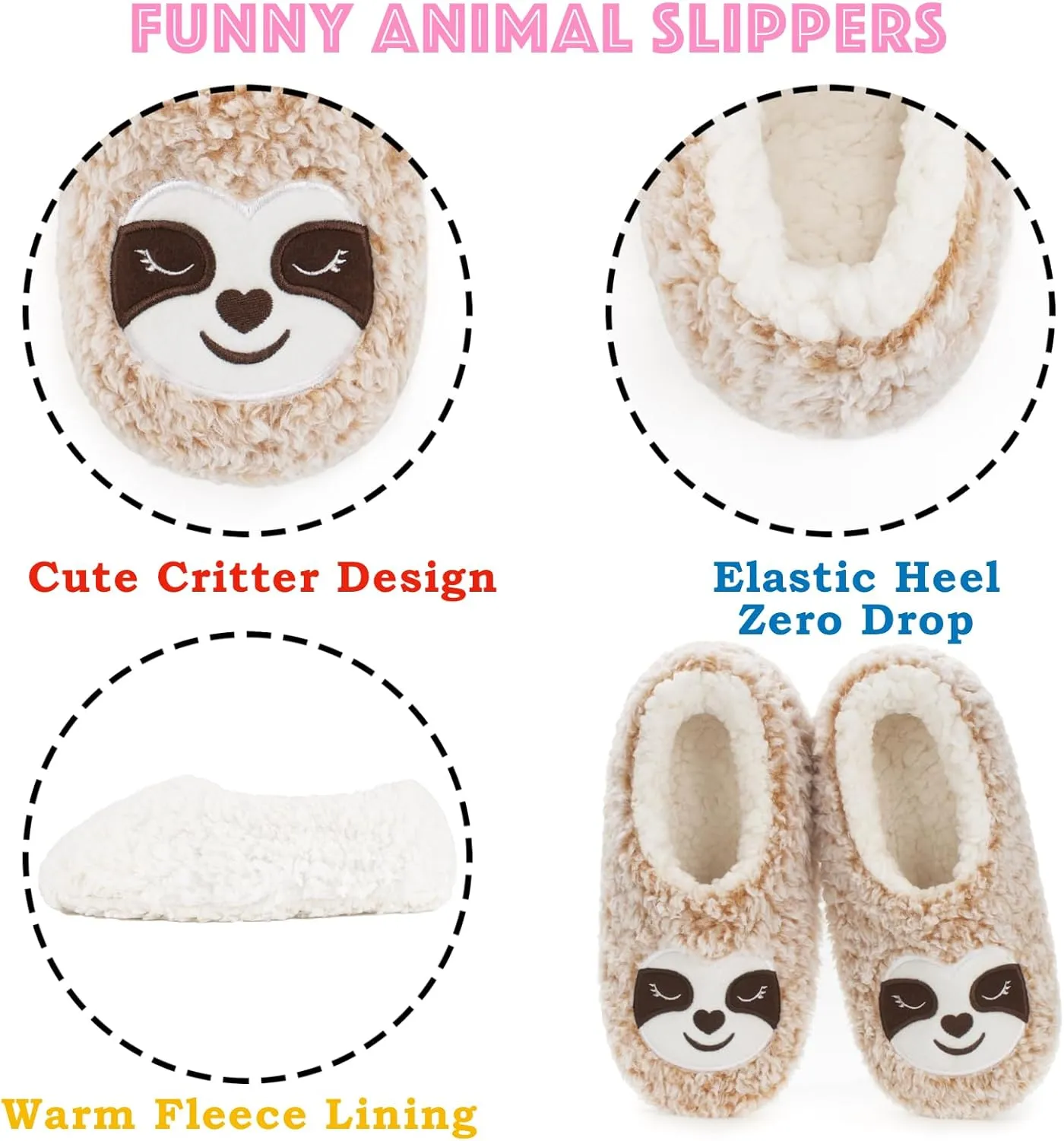 Cozylook Cute Animal House Slippers - Fuzzy Warm Bedroom Slipper Socks Non-Slip Grippers with Funny Face Designs, Fun Christmas Gifts Unique
