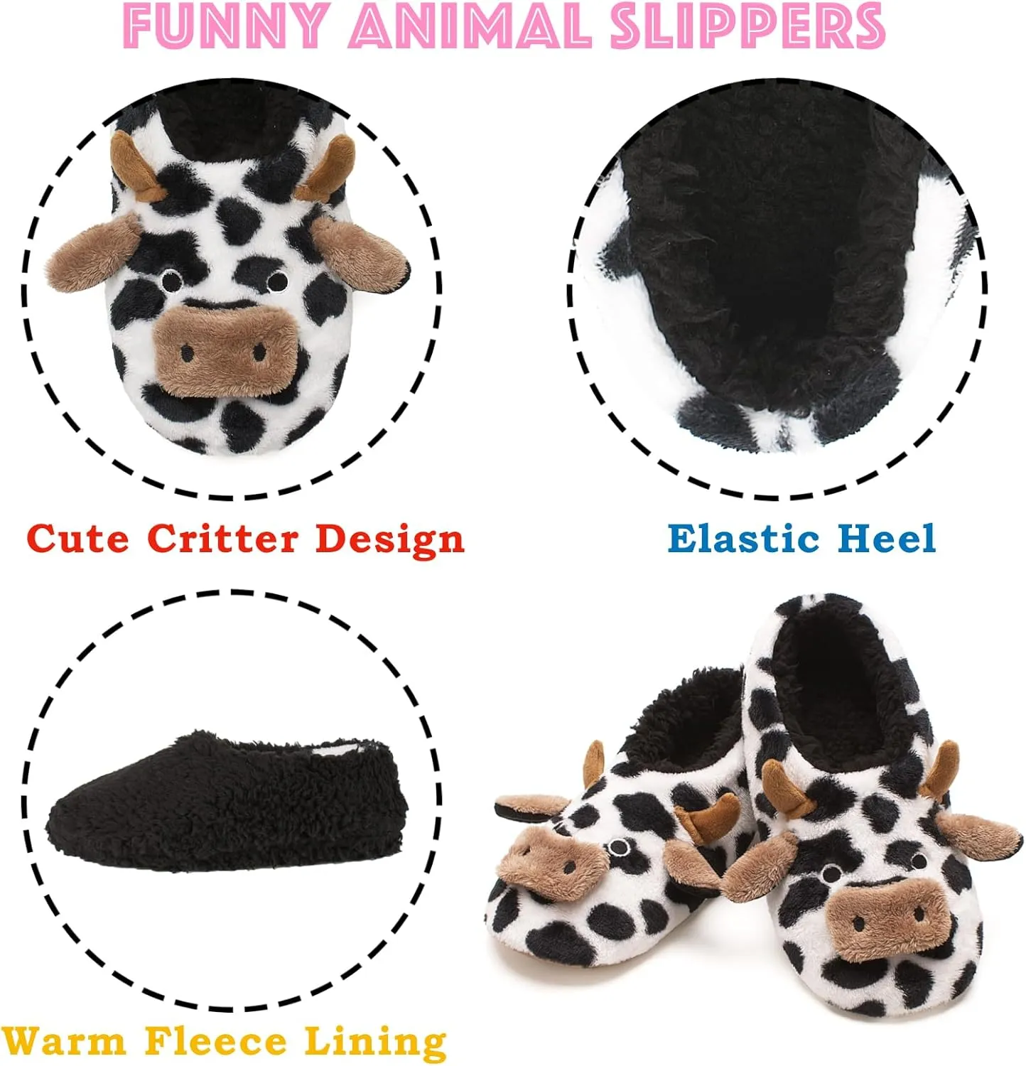 Cozylook Cute Animal House Slippers - Fuzzy Warm Bedroom Slipper Socks Non-Slip Grippers with Funny Face Designs, Fun Christmas Gifts Unique