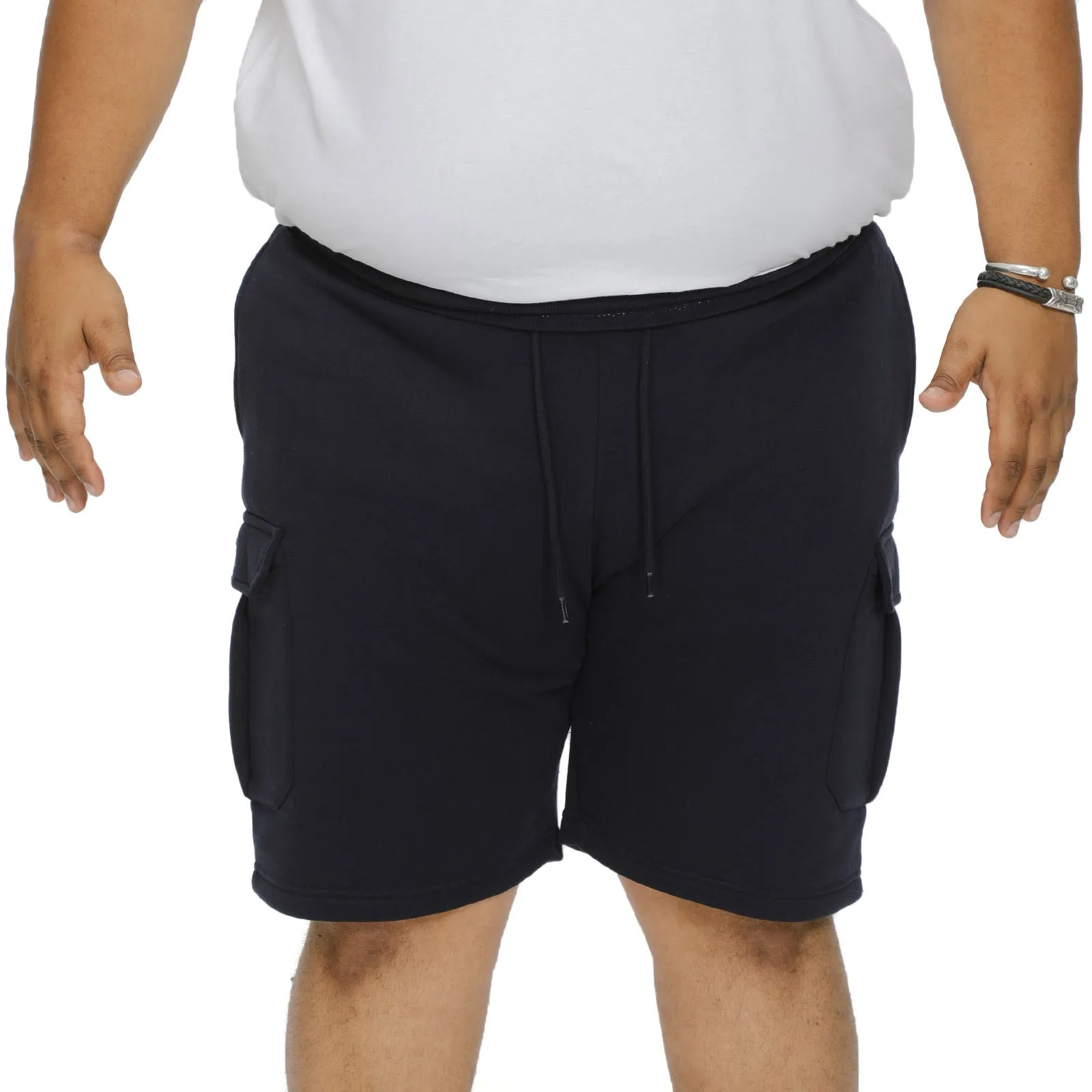 D555 Mens Cyrus Big Tall Elasticated Fleece Cargo Shorts - Navy