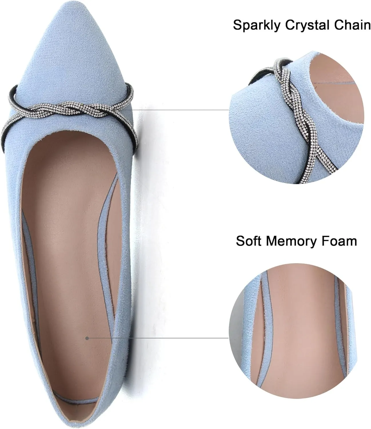 Dear Time Women's Pointed Toe Flat Shoes Rhinestone Chain Shiny Loafers Dress Comfortable Ballets Shoes for Office Work