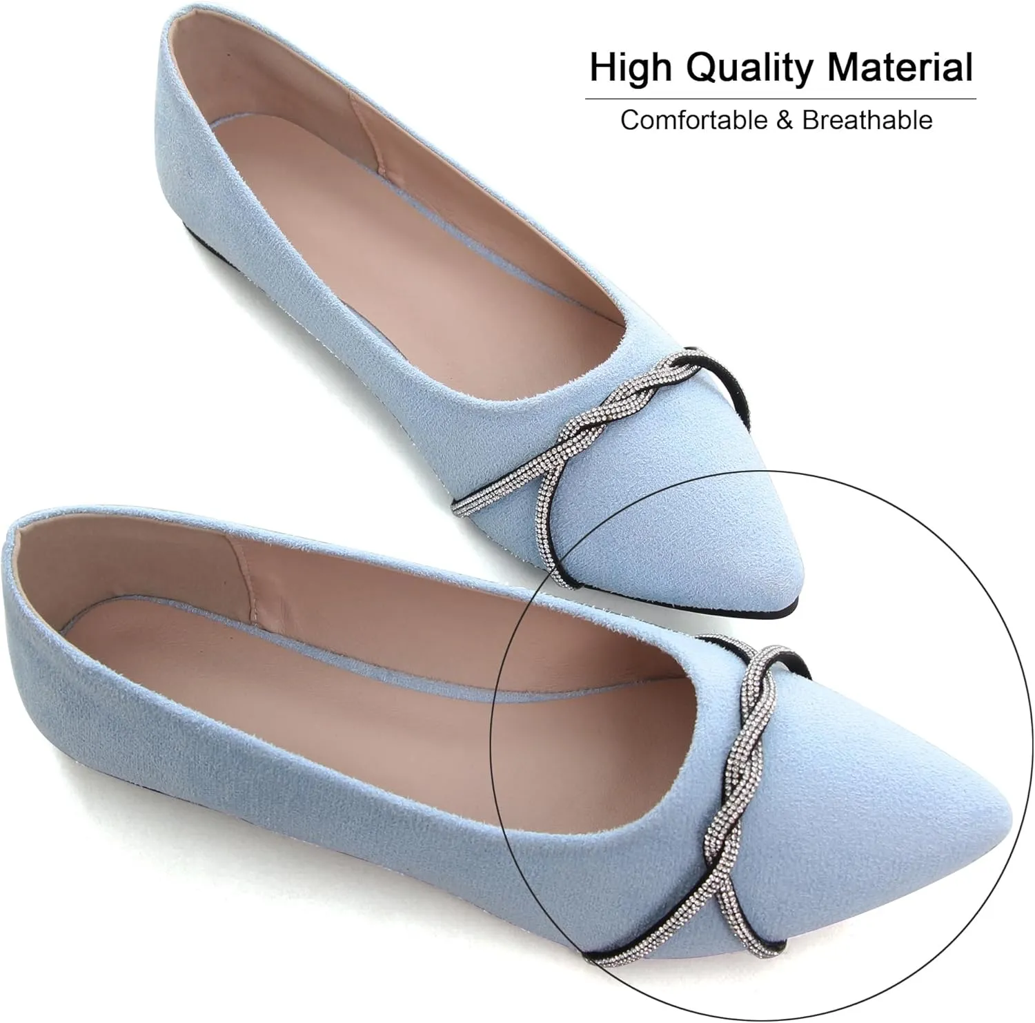 Dear Time Women's Pointed Toe Flat Shoes Rhinestone Chain Shiny Loafers Dress Comfortable Ballets Shoes for Office Work
