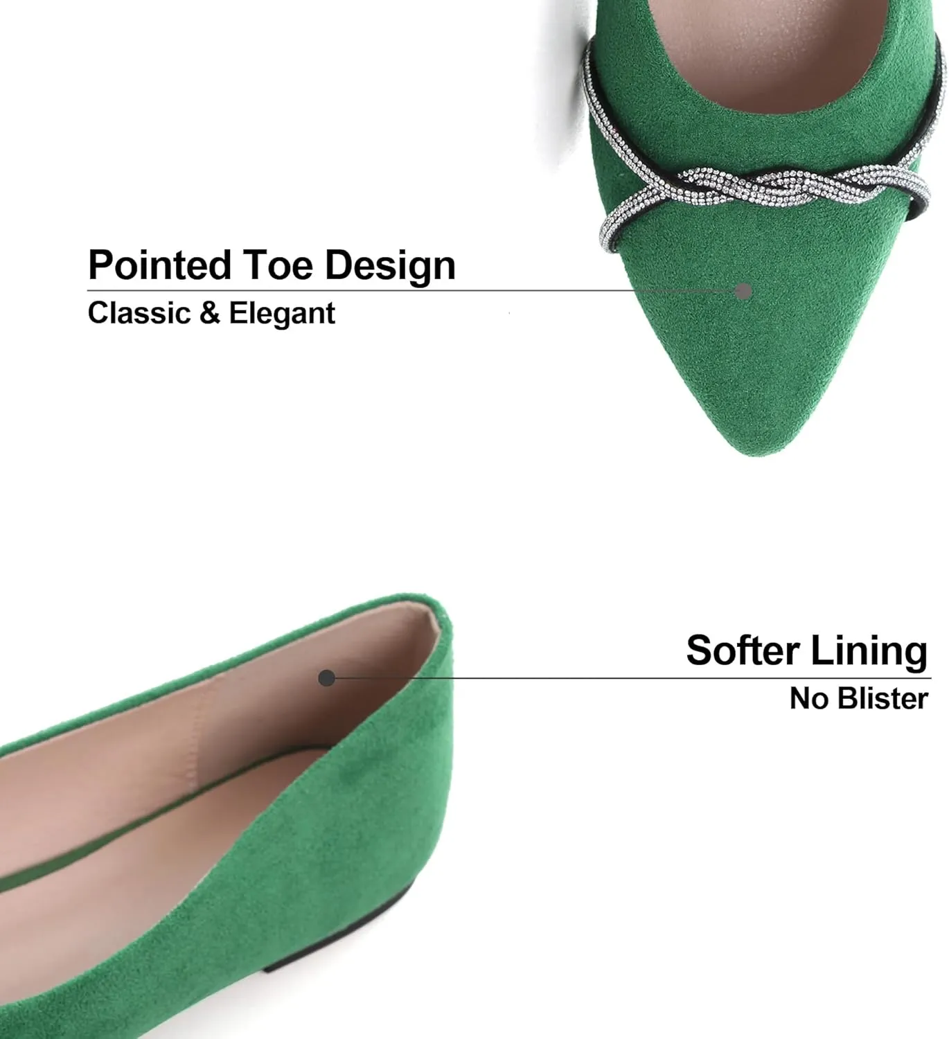 Dear Time Women's Pointed Toe Flat Shoes Rhinestone Chain Shiny Loafers Dress Comfortable Ballets Shoes for Office Work