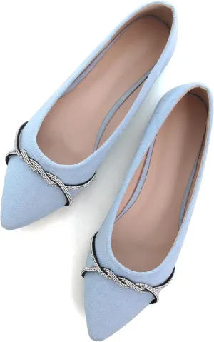 Dear Time Women's Pointed Toe Flat Shoes Rhinestone Chain Shiny Loafers Dress Comfortable Ballets Shoes for Office Work