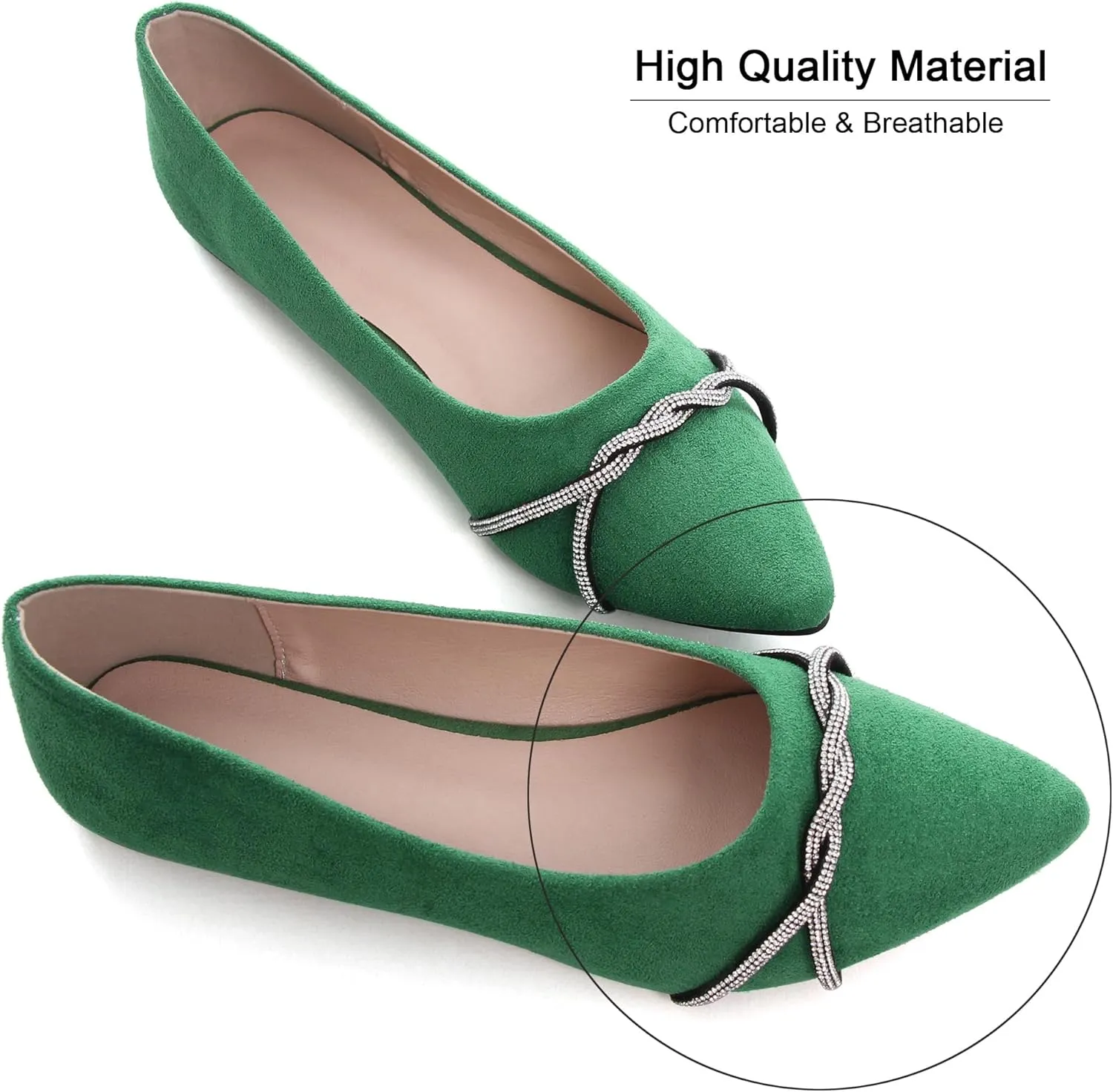 Dear Time Women's Pointed Toe Flat Shoes Rhinestone Chain Shiny Loafers Dress Comfortable Ballets Shoes for Office Work