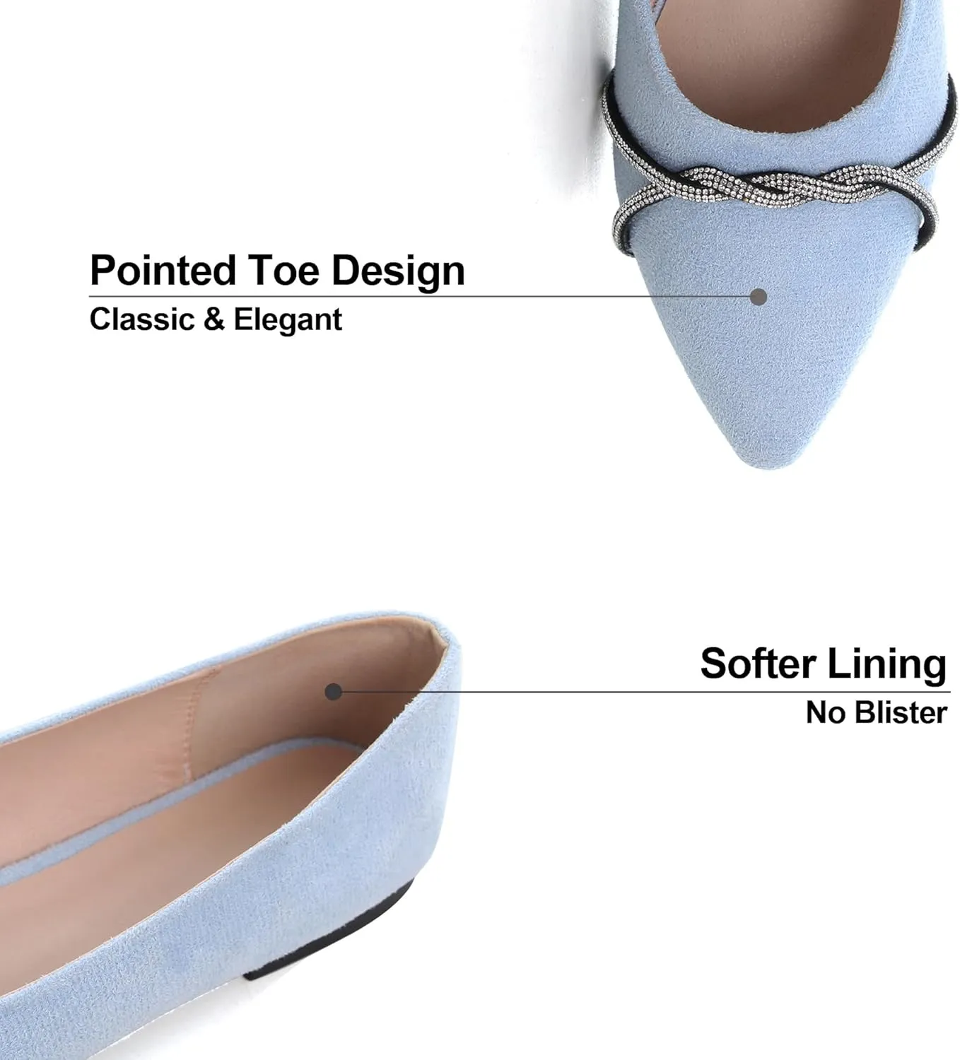 Dear Time Women's Pointed Toe Flat Shoes Rhinestone Chain Shiny Loafers Dress Comfortable Ballets Shoes for Office Work