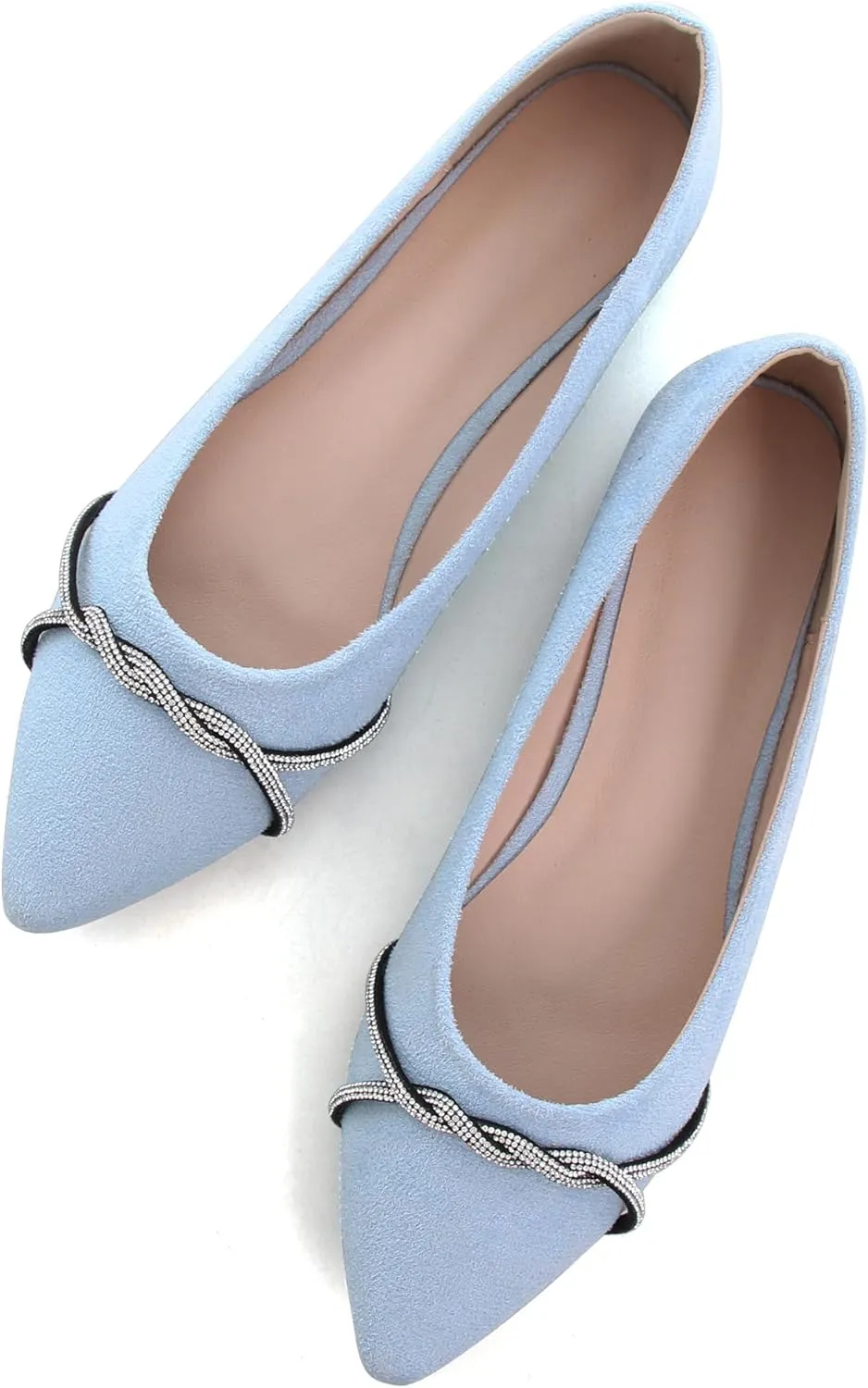 Dear Time Women's Pointed Toe Flat Shoes Rhinestone Chain Shiny Loafers Dress Comfortable Ballets Shoes for Office Work