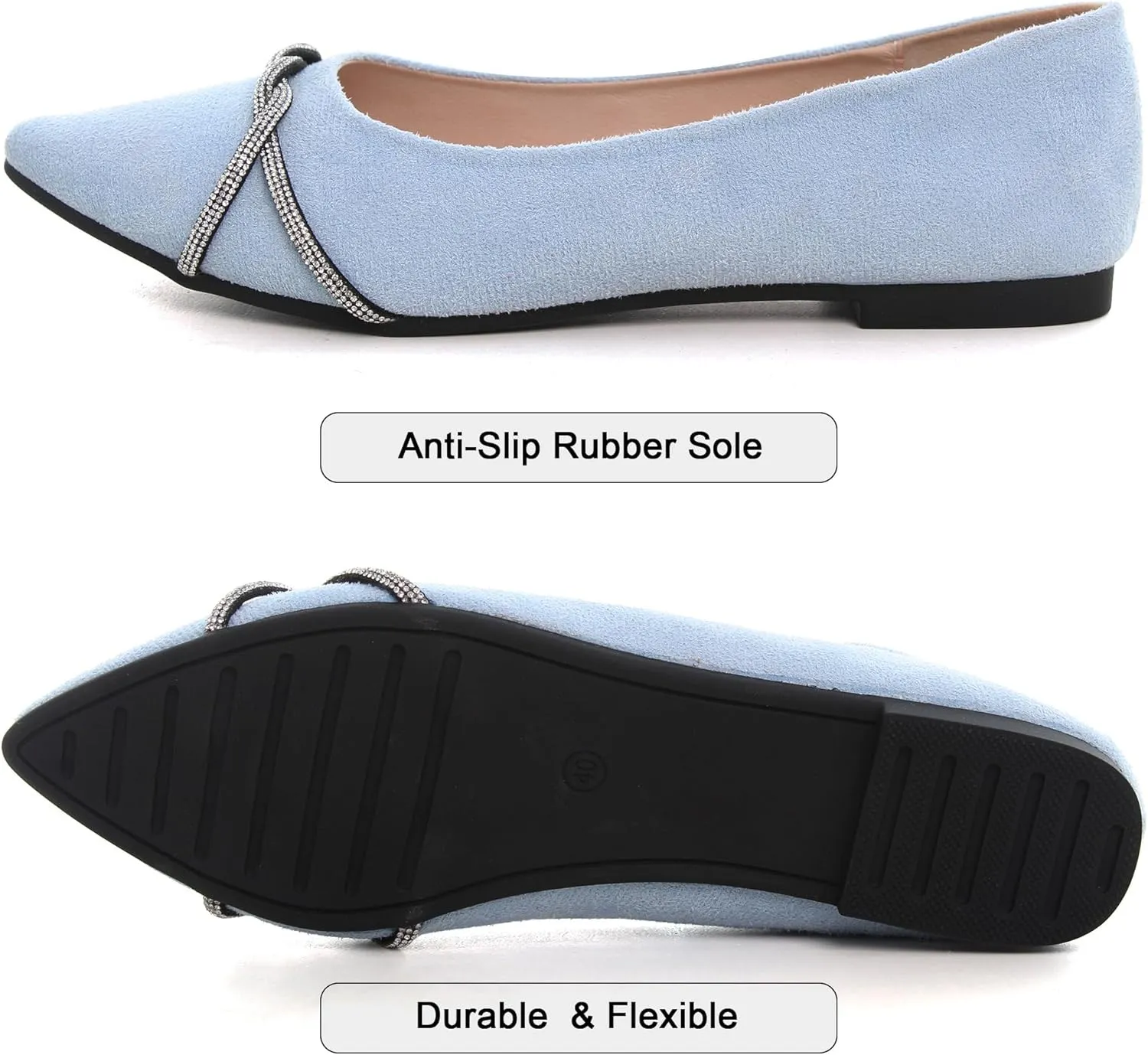 Dear Time Women's Pointed Toe Flat Shoes Rhinestone Chain Shiny Loafers Dress Comfortable Ballets Shoes for Office Work