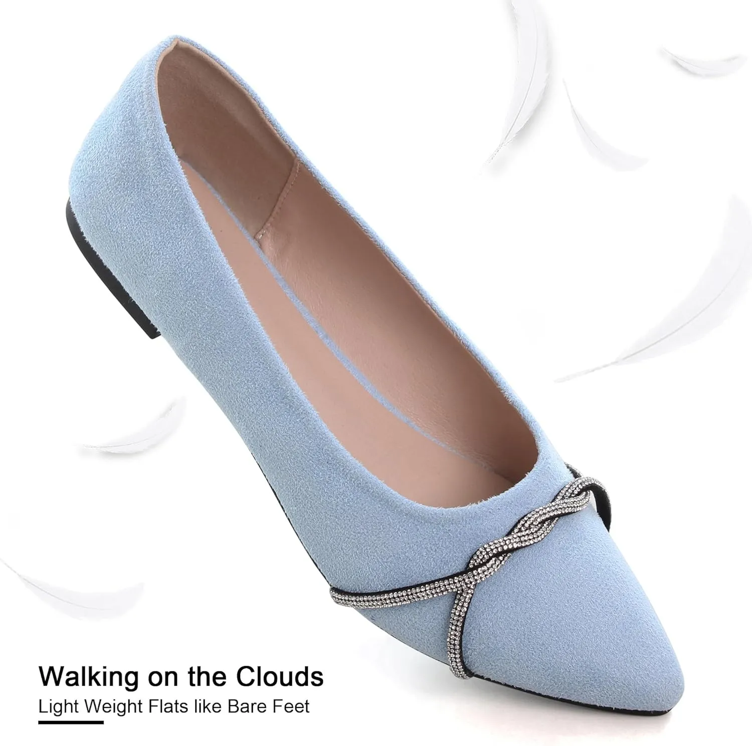 Dear Time Women's Pointed Toe Flat Shoes Rhinestone Chain Shiny Loafers Dress Comfortable Ballets Shoes for Office Work