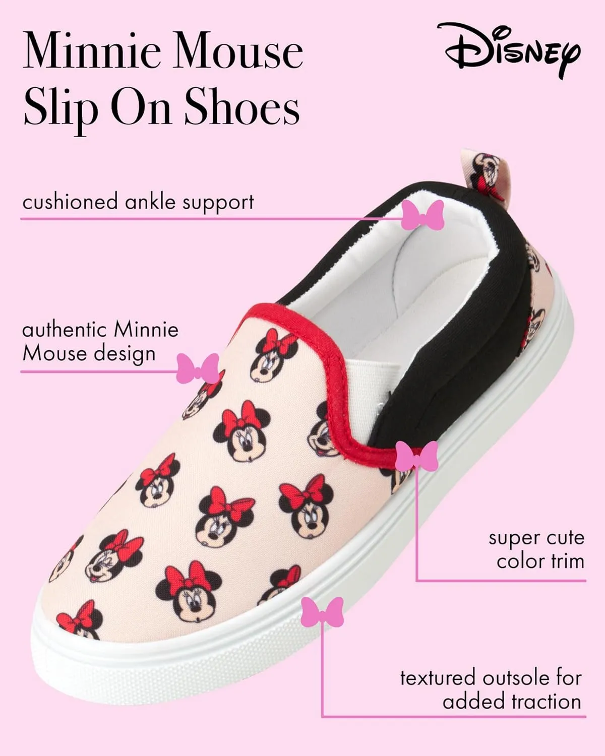 Disney Girls Shoes - Slip On Sneakers: Ariel, Snow White, Belle, Rapunzel, Moana, Cinderella, Baby Yoda, Minnie Mouse, 6T-12