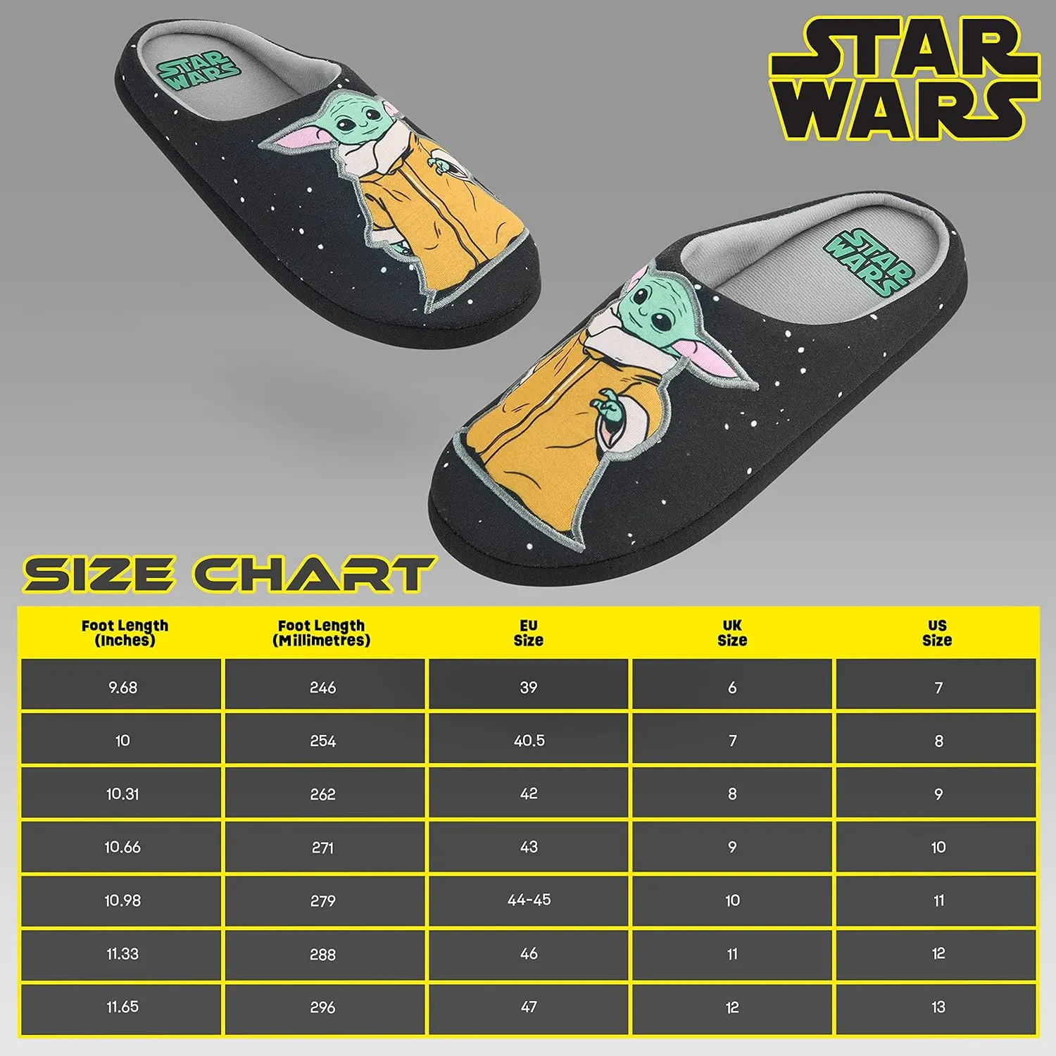 Disney Men's Slippers - Baby Yoda Indoor House Shoes Non Slip Sole - Gifts for Him