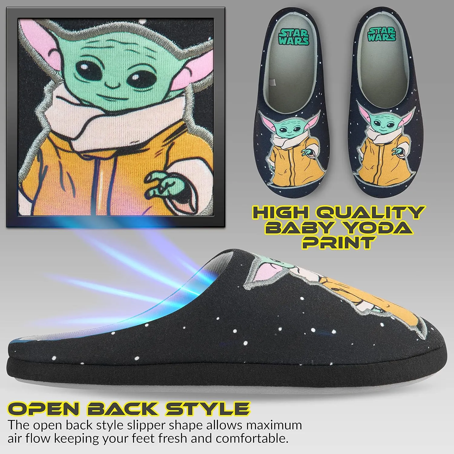 Disney Men's Slippers - Baby Yoda Indoor House Shoes Non Slip Sole - Gifts for Him