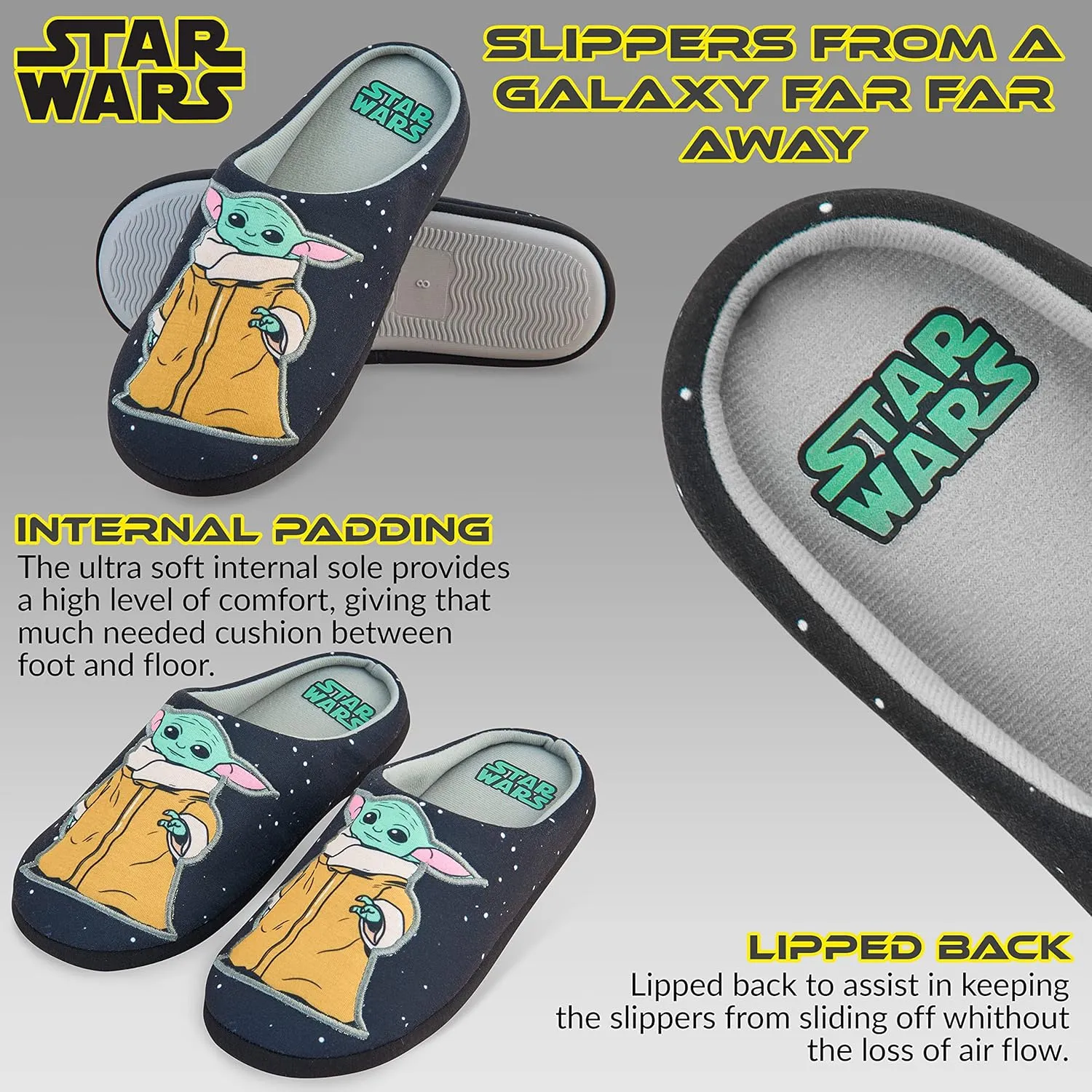 Disney Men's Slippers - Baby Yoda Indoor House Shoes Non Slip Sole - Gifts for Him