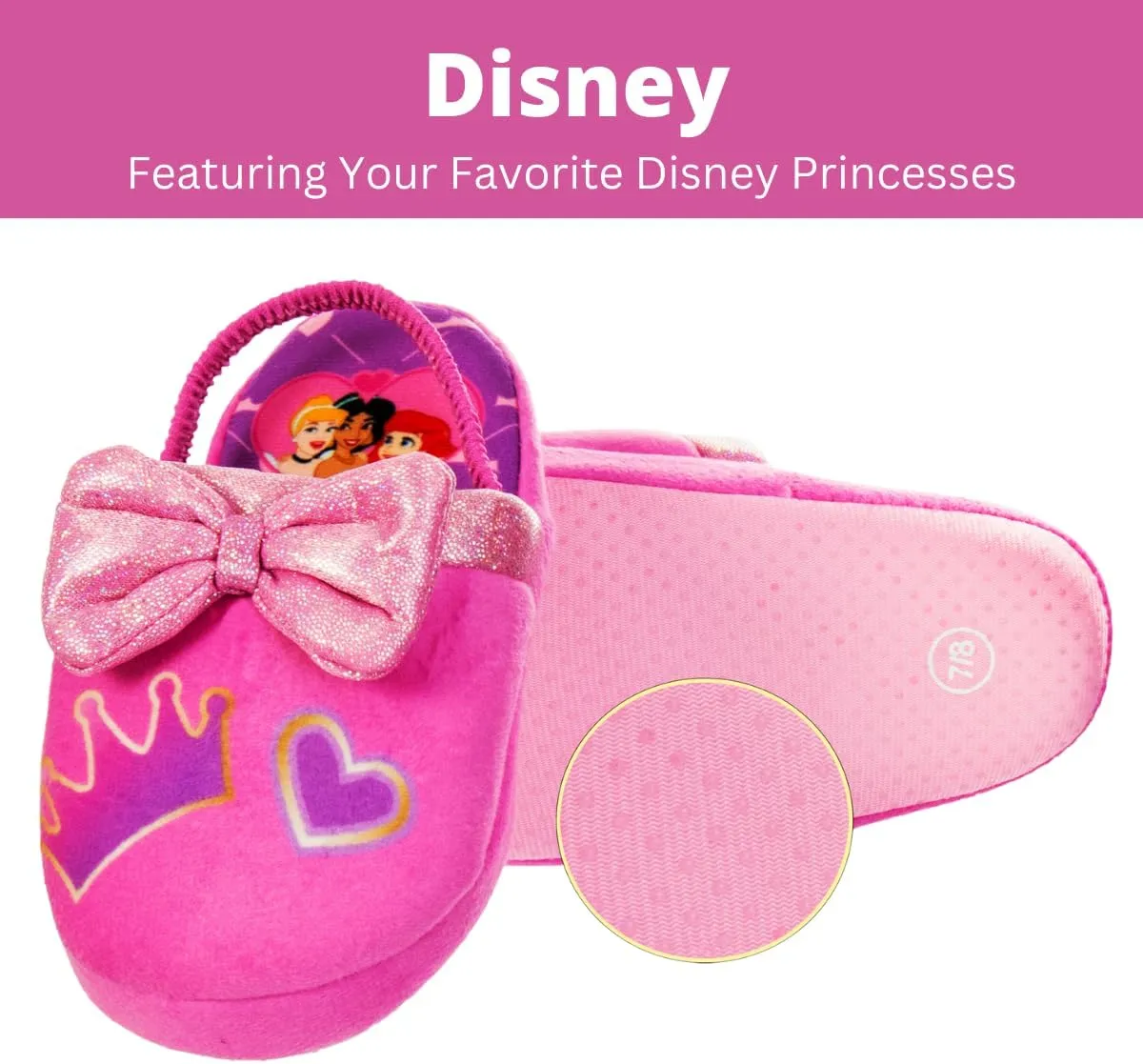 Disney Princesses Encanto Little Mermaid Slippers for Girls - Kids House Shoes Soft Plush Warm Comfy Sandals (Toddler sizes 5-10 / Little Kid sizes 11-12)
