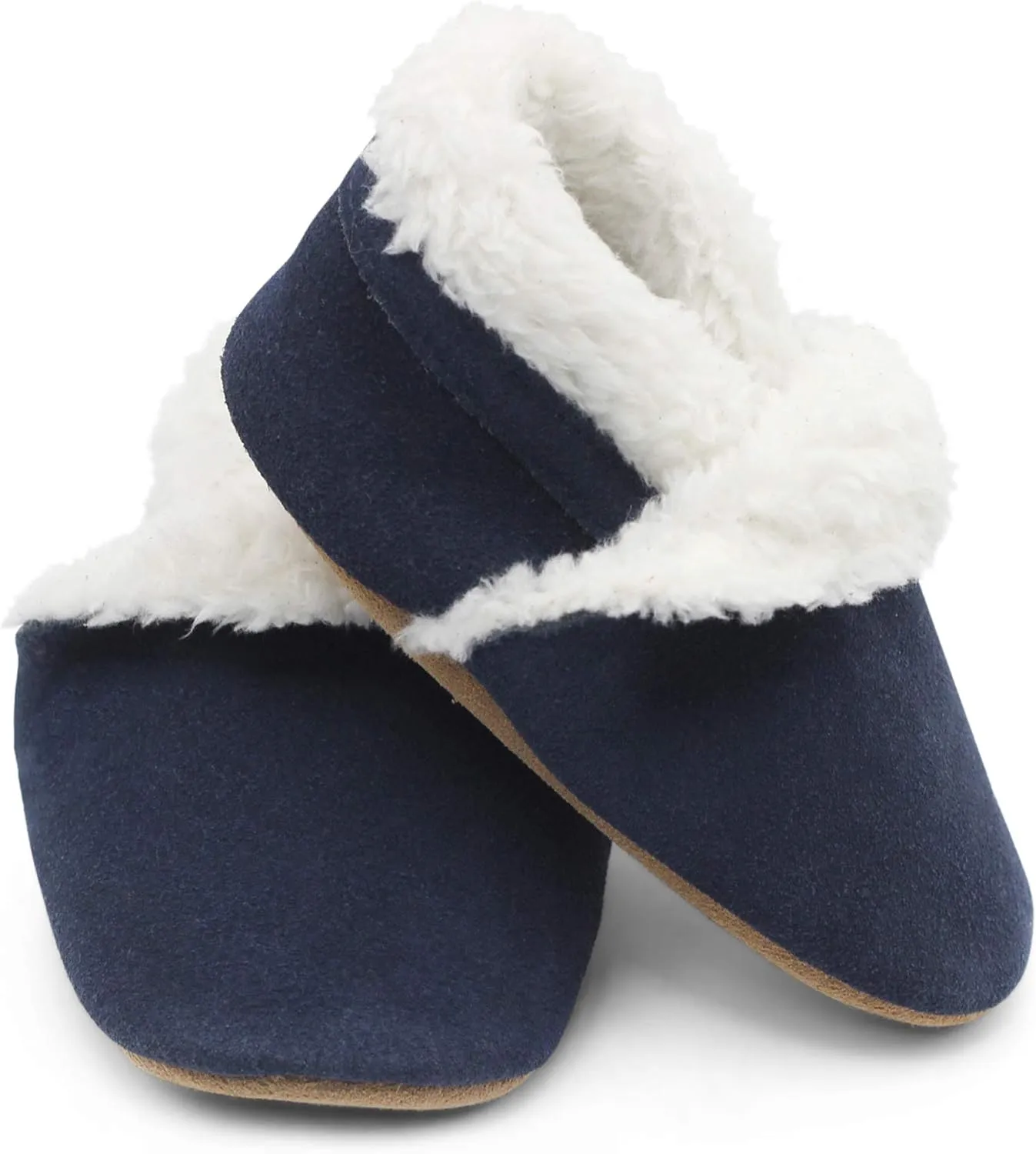 Dotty Fish Baby & Toddler Suede Slippers  Fleece Lined, Non-Slip Soft Sole Shoes  Warm Cozy Slippers for Boys & Girls  Ages 0-4