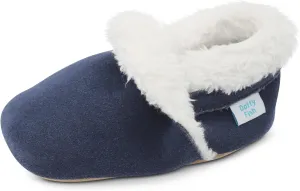 Dotty Fish Baby & Toddler Suede Slippers  Fleece Lined, Non-Slip Soft Sole Shoes  Warm Cozy Slippers for Boys & Girls  Ages 0-4