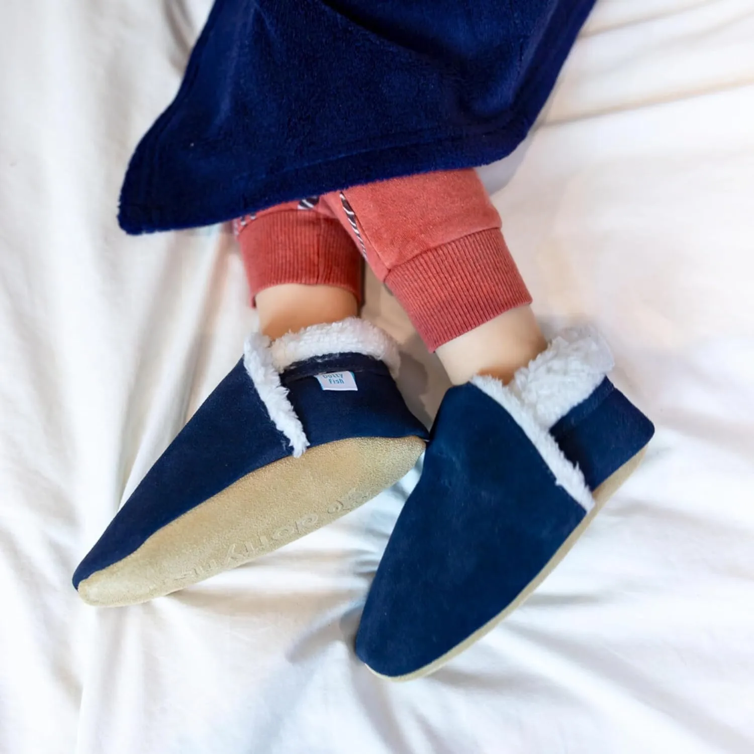 Dotty Fish Baby & Toddler Suede Slippers  Fleece Lined, Non-Slip Soft Sole Shoes  Warm Cozy Slippers for Boys & Girls  Ages 0-4