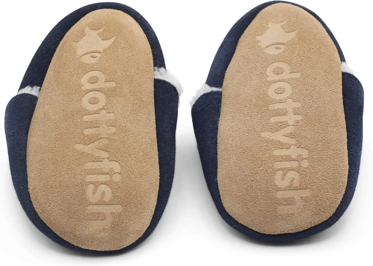 Dotty Fish Baby & Toddler Suede Slippers  Fleece Lined, Non-Slip Soft Sole Shoes  Warm Cozy Slippers for Boys & Girls  Ages 0-4