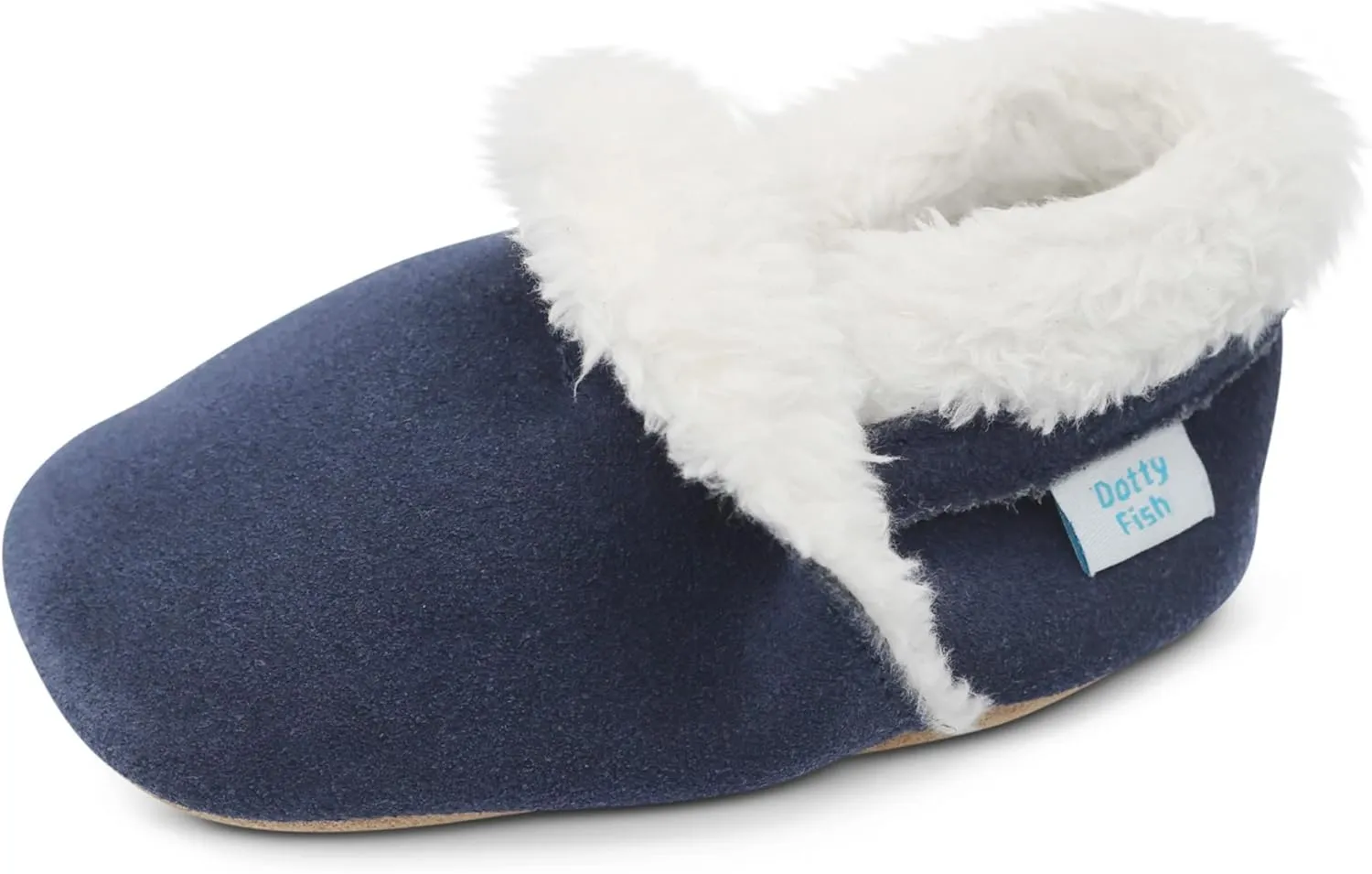 Dotty Fish Baby & Toddler Suede Slippers  Fleece Lined, Non-Slip Soft Sole Shoes  Warm Cozy Slippers for Boys & Girls  Ages 0-4