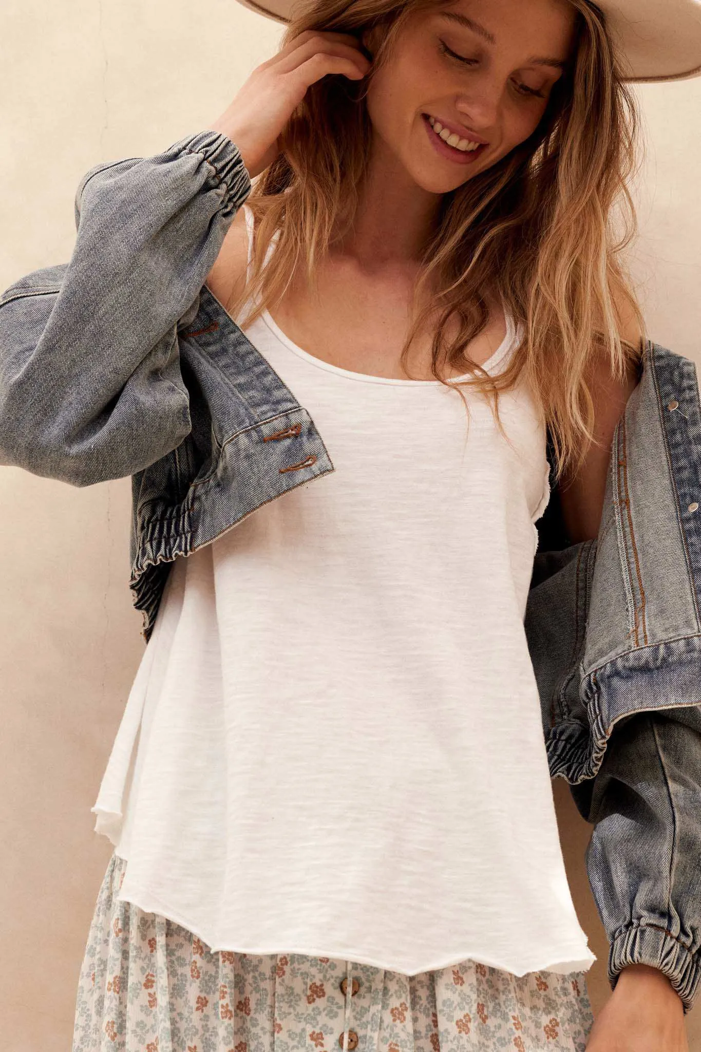 Easy Fit Vintage-Wash Slub Cotton Strappy Tank Top