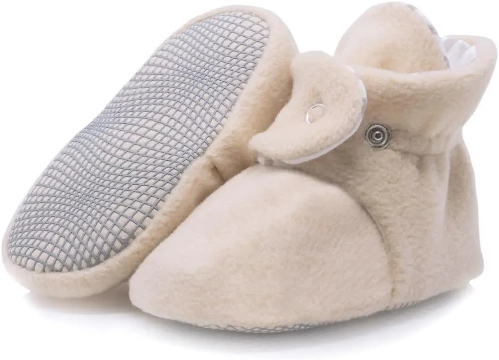 Ella Bonna Fleece Baby Booties, Three Snap Baby Slippers, Unisex Baby Gifts, Non-Slip Newborn Booties for Boys and Girls, Infant Baby Shower Shoes Months