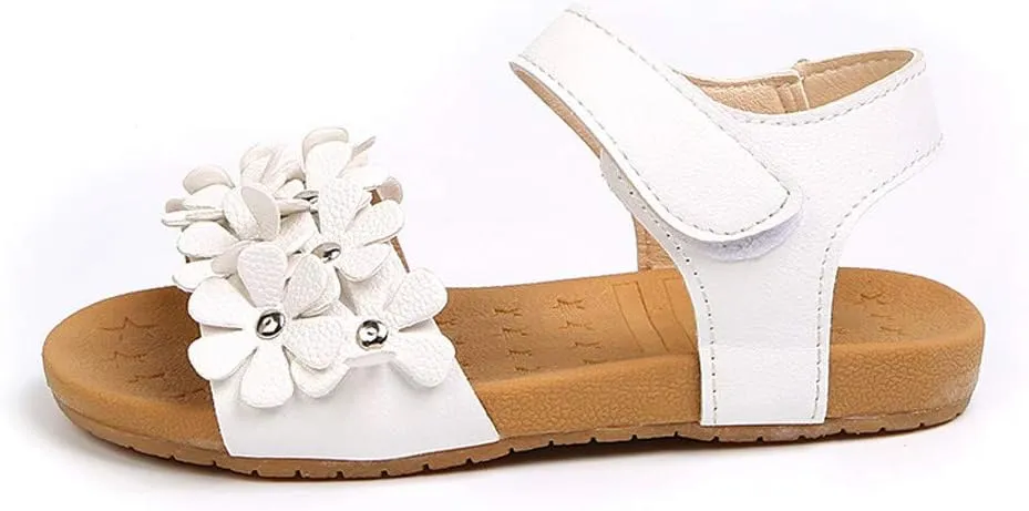 EnJoCho 1-6Years Beach Shoes for Toddler Baby Girl Sandals Floral Soft Sole Kids Children Princess Sandals Shoes (White-07#, 5.5-6Years)