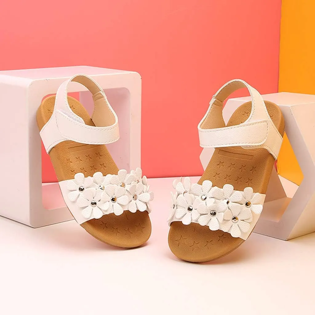 EnJoCho 1-6Years Beach Shoes for Toddler Baby Girl Sandals Floral Soft Sole Kids Children Princess Sandals Shoes (White-07#, 5.5-6Years)