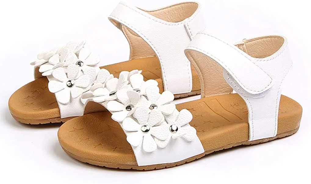 EnJoCho 1-6Years Beach Shoes for Toddler Baby Girl Sandals Floral Soft Sole Kids Children Princess Sandals Shoes (White-07#, 5.5-6Years)