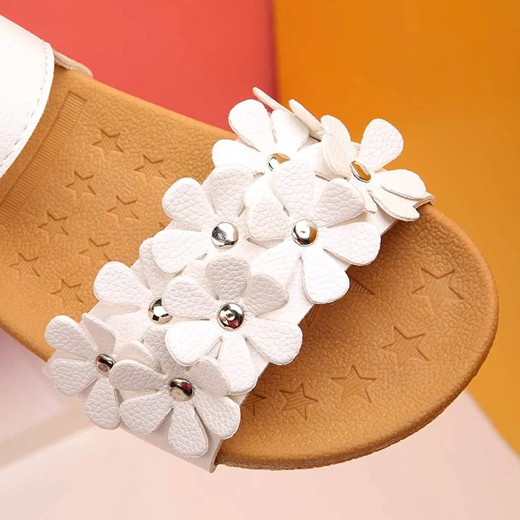 EnJoCho 1-6Years Beach Shoes for Toddler Baby Girl Sandals Floral Soft Sole Kids Children Princess Sandals Shoes (White-07#, 5.5-6Years)
