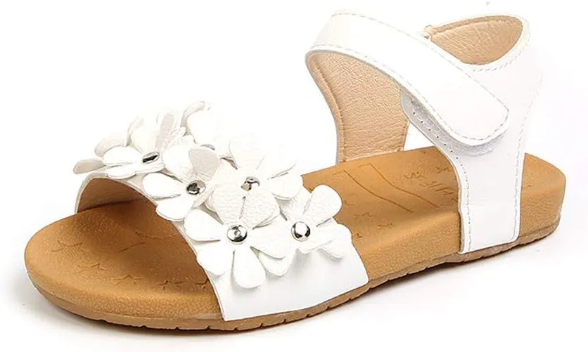 EnJoCho 1-6Years Beach Shoes for Toddler Baby Girl Sandals Floral Soft Sole Kids Children Princess Sandals Shoes (White-07#, 5.5-6Years)