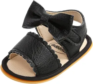 EnJoCho Baby Girls Summer Sole Walking Sandals Soft Shoes Flat Non-Slip Bow Boys Rubber Baby Shoes Children Summer Sandals (Black, 11-6m)