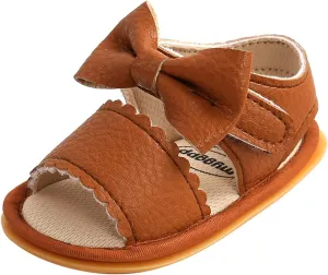 EnJoCho Baby Girls Summer Sole Walking Sandals Soft Shoes Flat Non-Slip Bow Boys Rubber Baby Shoes Children Summer Sandals (Brown, 12-12m)