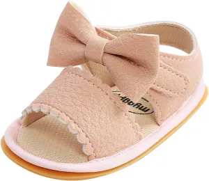 EnJoCho Baby Girls Summer Sole Walking Sandals Soft Shoes Flat Non-Slip Bow Boys Rubber Baby Shoes Children Summer Sandals (Pink, 112-12m)