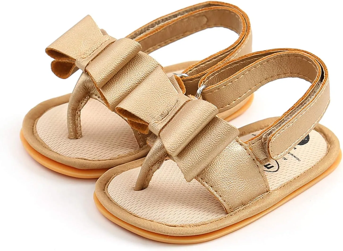 EnJoCho Chldren Sole Bow Sandals Shoes Rubber Non-Slip Baby Girls Summer Boys Soft Walking Flat Baby Shoes Summer (Gold, 6-12 Months)