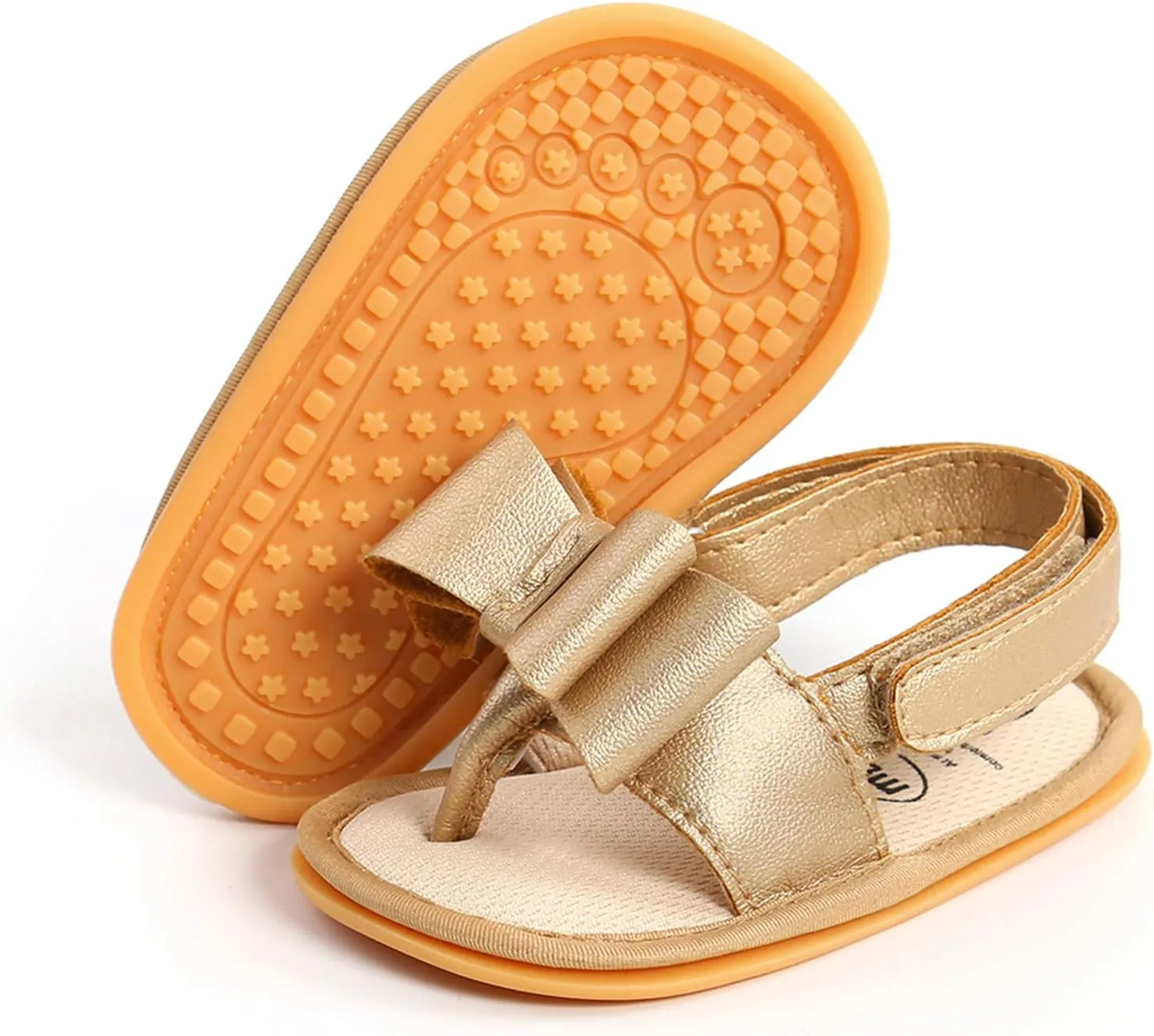 EnJoCho Chldren Sole Bow Sandals Shoes Rubber Non-Slip Baby Girls Summer Boys Soft Walking Flat Baby Shoes Summer (Gold, 6-12 Months)